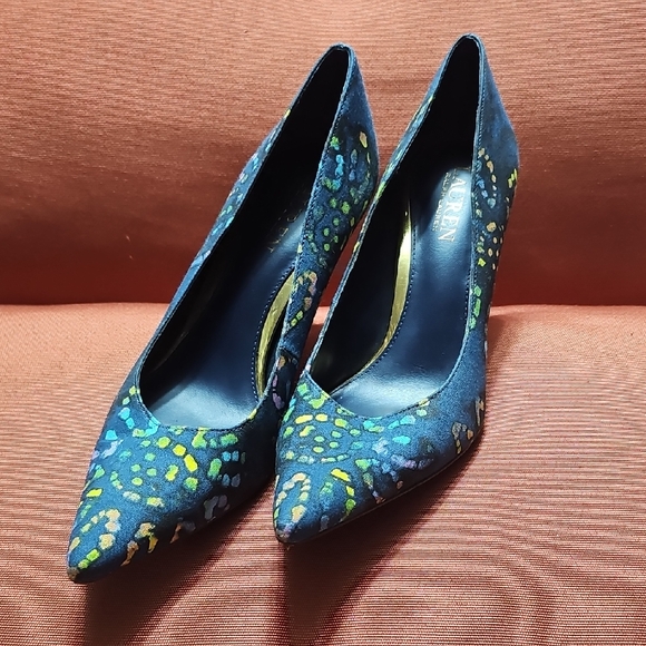 Lauren Ralph Lauren Shoes - Ralph LAUREN Blue Patterned Women's Heels With Gold Embellishment